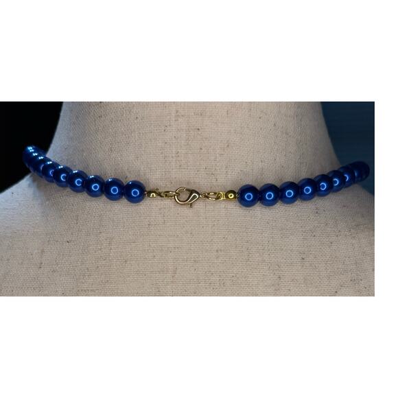 Handmade Blue Beaded Choker with Floral Crystal Accents - Picture 4 of 10
